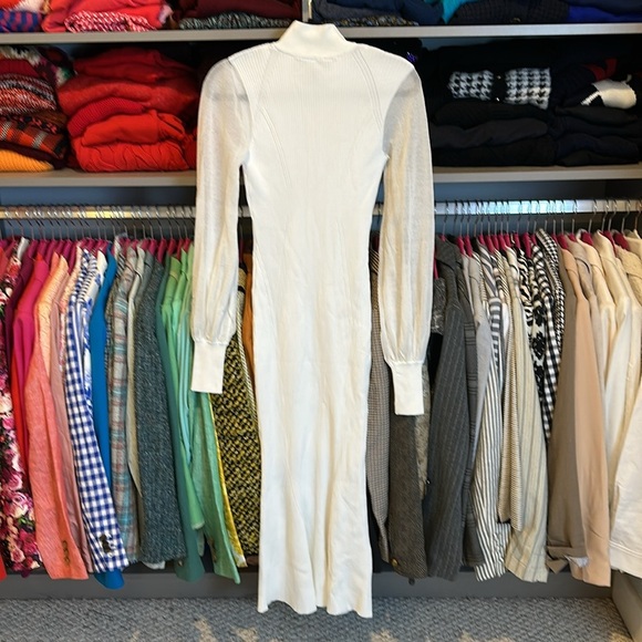 BCBGMaxAzria white long semi sheer sleeve mock neck midi bodycon dress size XXS - Picture 3 of 3